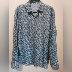 Robert Graham Geometric Blue and White Shirt in Size L